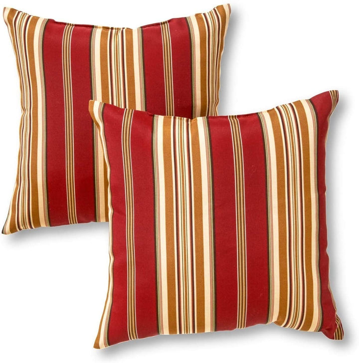 Stripe Outdoor 17 inch Accent Pillow (Set 2) Red Yellow Striped Traditional Transitional Polyester Fade Resistant Uv Water