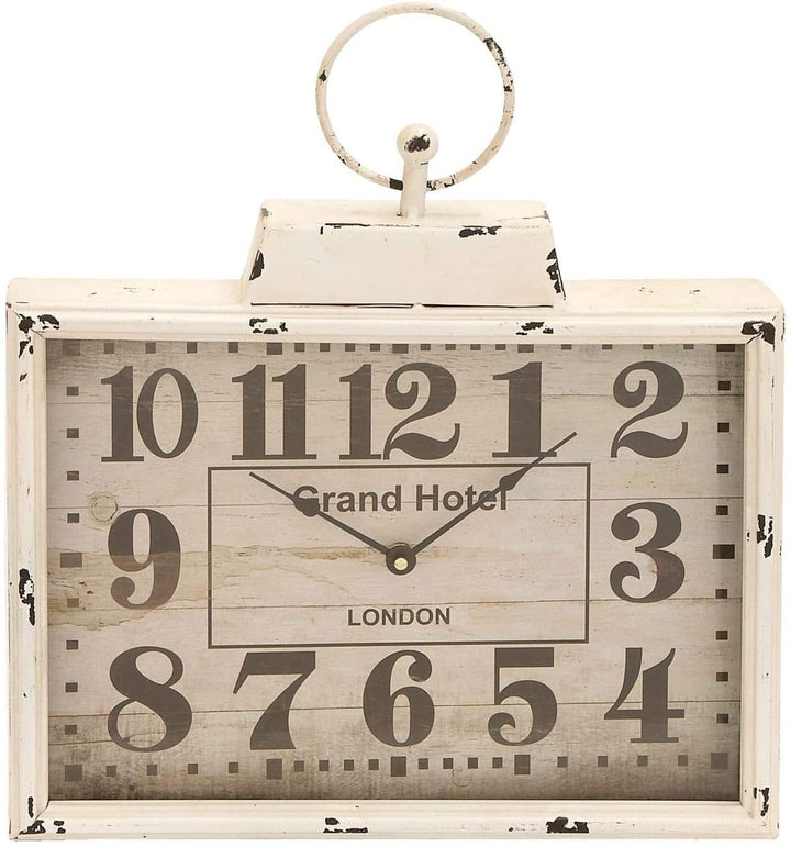 Crow White Antique Finish Rectangular Metal Wall Clock