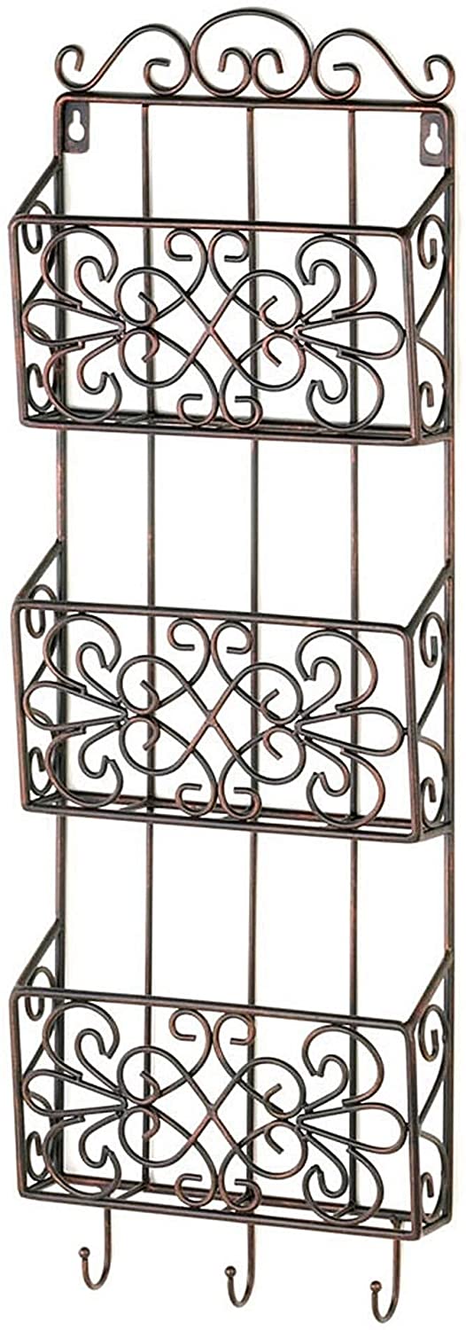 Decorative Three Tier Metal Wall Rack Brown Modern Contemporary Iron No Tools Assembly