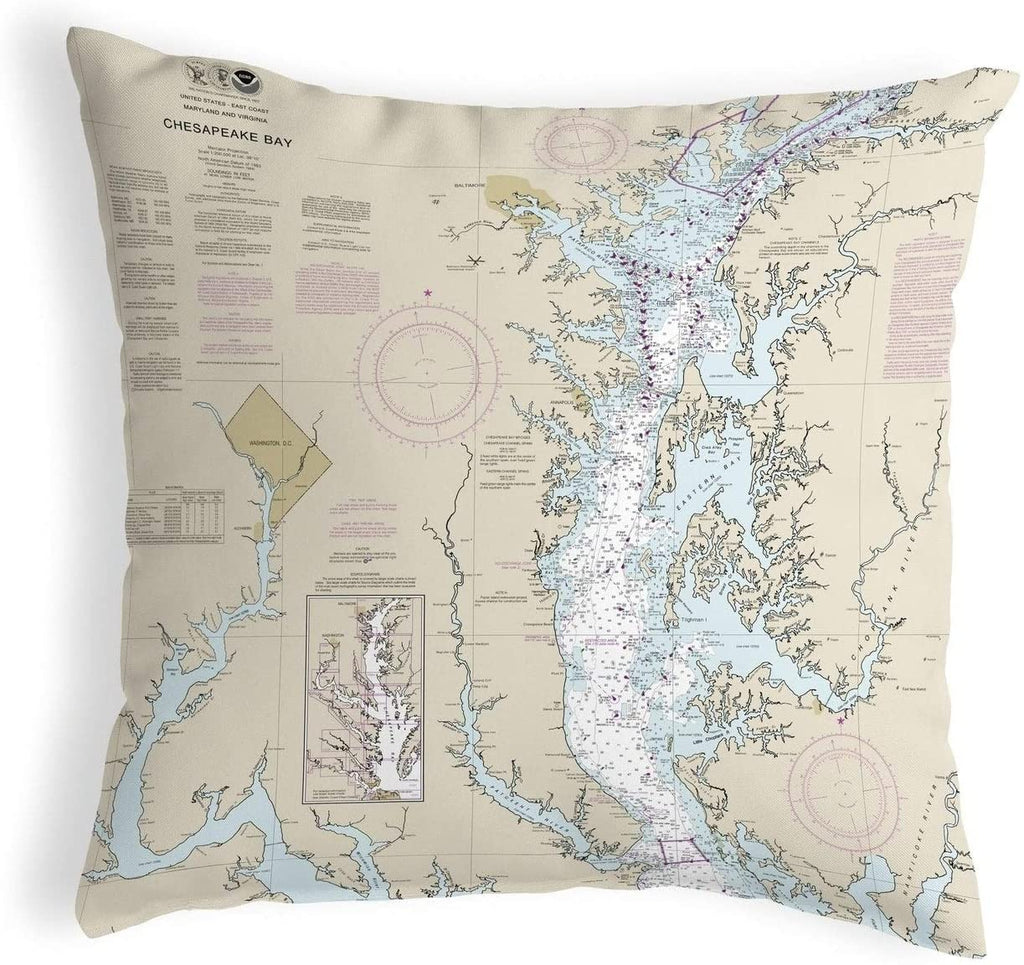 Rock Hall Md Va Nautical Map Noncorded Pillow 12x12 Color Graphic Coastal Polyester