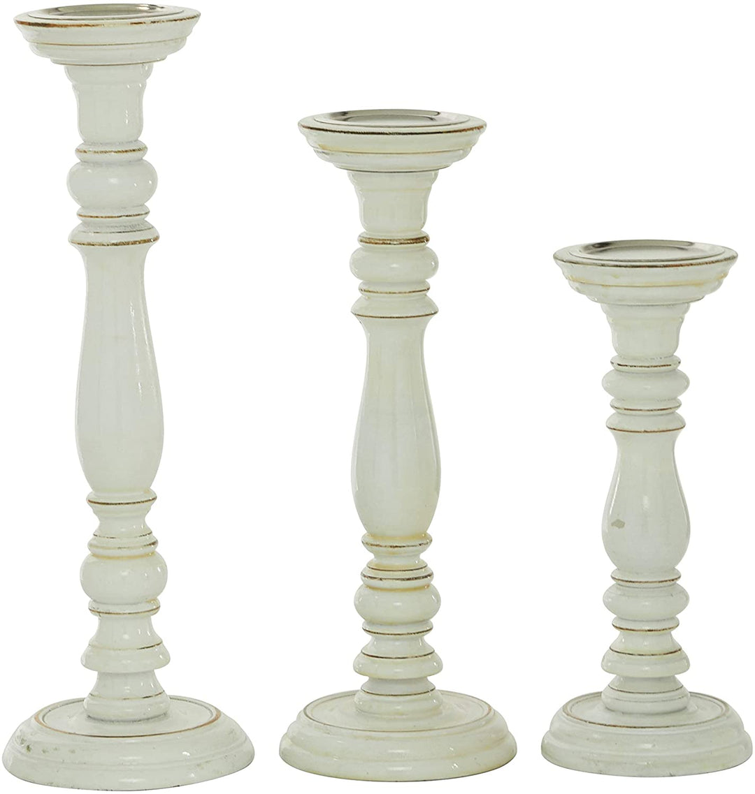 Tall White Wooden Candle Holders Set 3 12" 16" 18" 6 X 18 Wood - Diamond Home USA