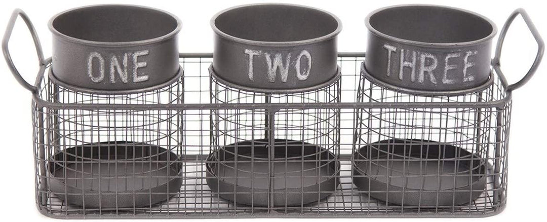 Metal Pencil Holder 3 Compartment Desktop Organizer Grey