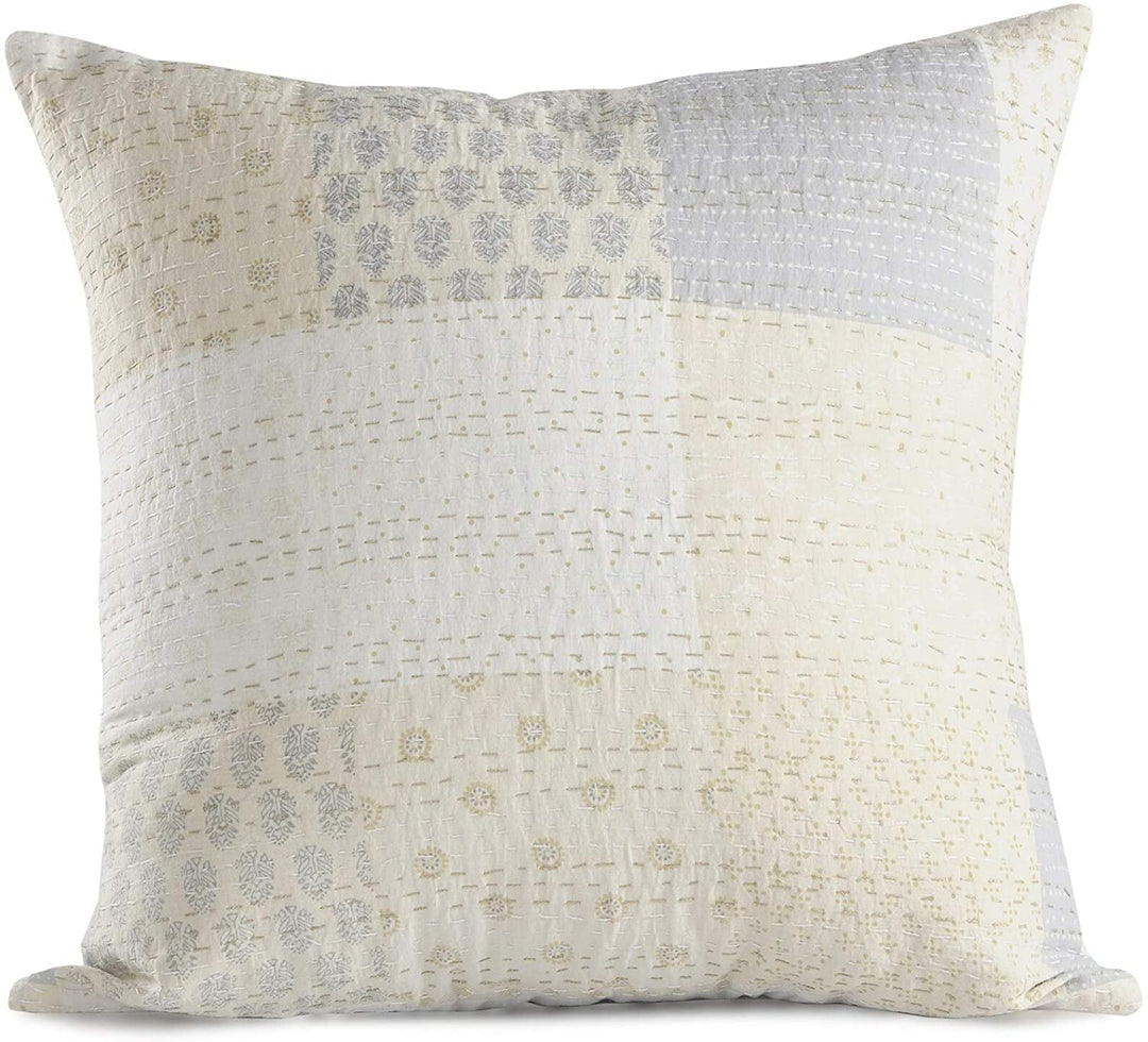 Peach Cream Throw Pillow Beige Blue Color Block Patchwork