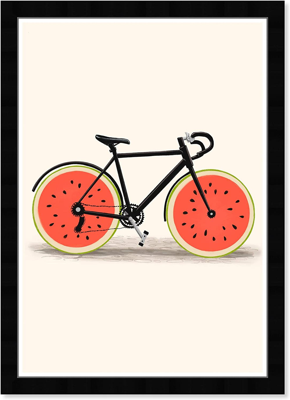 Strawberry Bike' Food Wall Art Framed Red Yellow Modern Contemporary Tropical Rectangle - Diamond Home USA