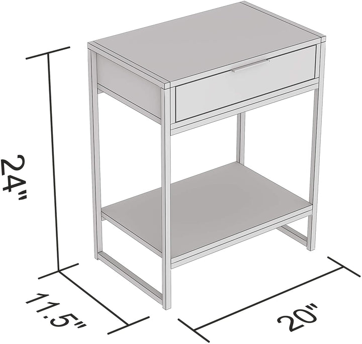 Accent Table 20l Dark Grey 1 Drawer Shelf Black Metal 20' X 11'5' 24' Modern Contemporary Rectangle MDF Drawers - Diamond Home USA