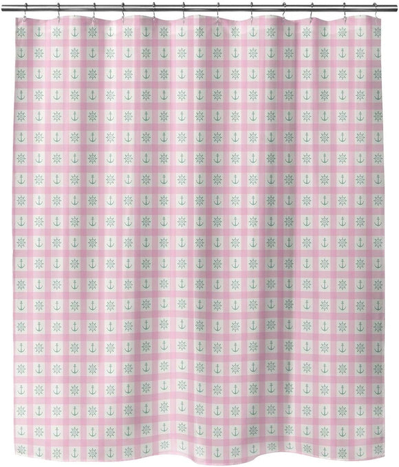 Anchor Pink Mint Shower Curtain by 71x74 Pink Geometric Nautical Coastal Polyester