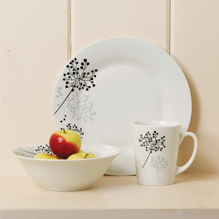 Floral Touch 12 Piece Dinnerware Set White Casual Round Stoneware Microwave Safe - Diamond Home USA