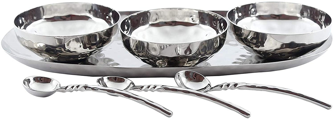 Full Polished Hammered Stainless Steel Condiment Set