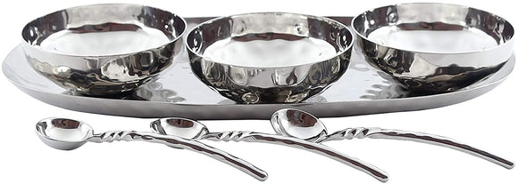 Full Polished Hammered Stainless Steel Condiment Set Silver 7 Piece Handmade