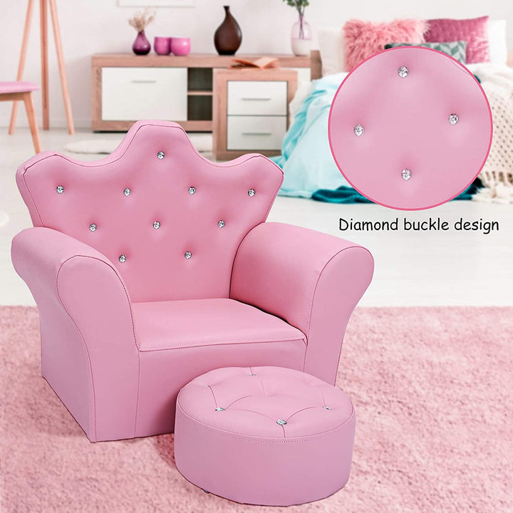 Kids Sofa PVC Leather Princess Embedded Crystal Pink Modern Contemporary Wood Finish - Diamond Home USA