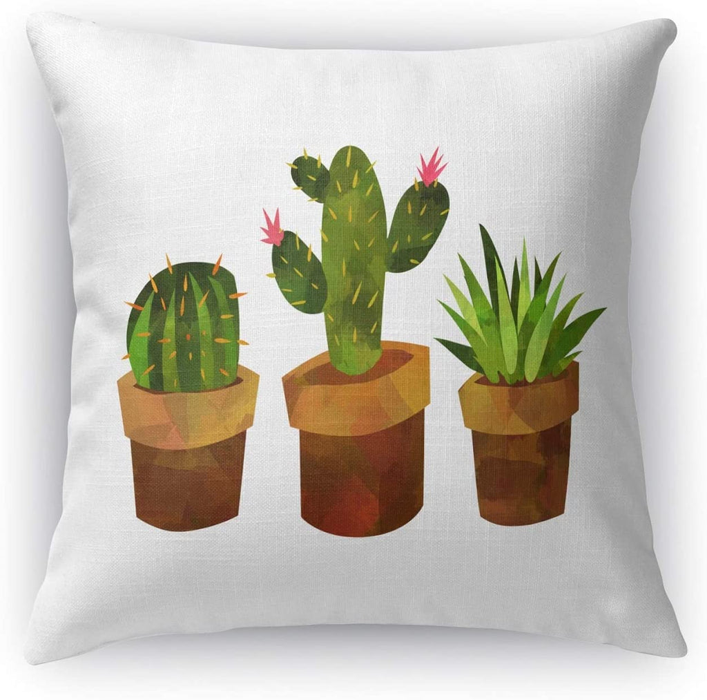 Green/Brown/Red Cactus Accent Pillow Insert 18x18 Green Floral Modern Contemporary Southwestern Polyester Single Removable Cover