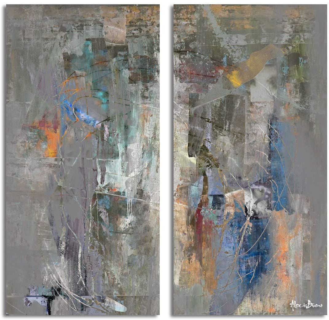 Exchange Lxviii' 2 pc Abstract Canvas Art Set Grey Color