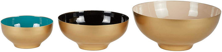 Colored Enamel Gold Metal Bowls Set 3 10" 8" 6" 14 X 10