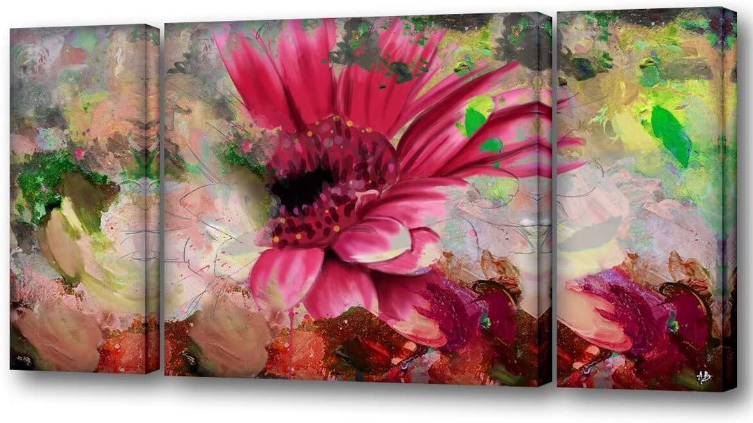 Painted Petals Lxiv' 3 Piece Canvas Wall Art Set Pink Modern Contemporary Specialty Wood Made USA