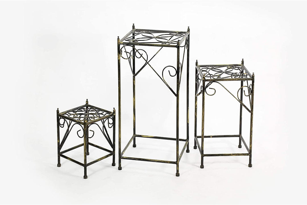 Square Cast Iron Plant Stand Set 3 Black Metal - Diamond Home USA