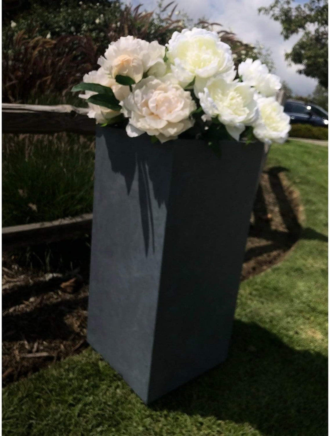 Lightweight Concrete Tall Light Granite Planter Medium