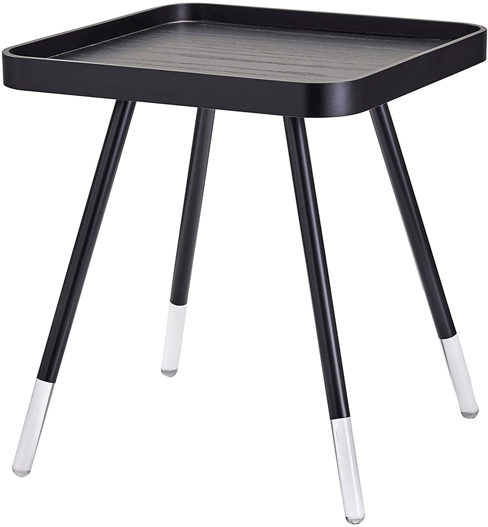 Square Black Oak End Table Casual Modern Contemporary Transitional Acrylic Metal Wood Finish Includes Hardware Tray Top