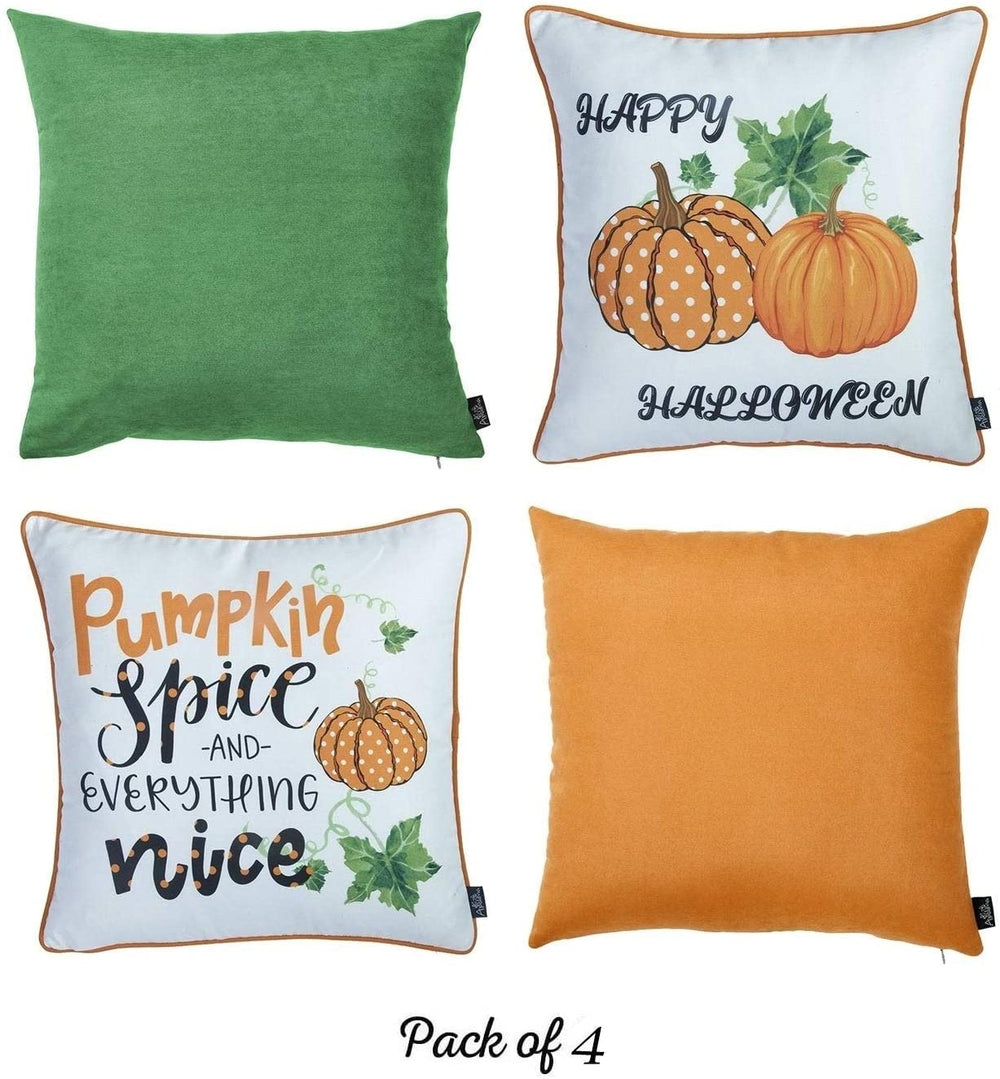 Fall Season Pumpkin Spice Harvest Pillowcase 18"x18" (4 Pcs Set) Floral Polyester Three More Pillows Removable Cover