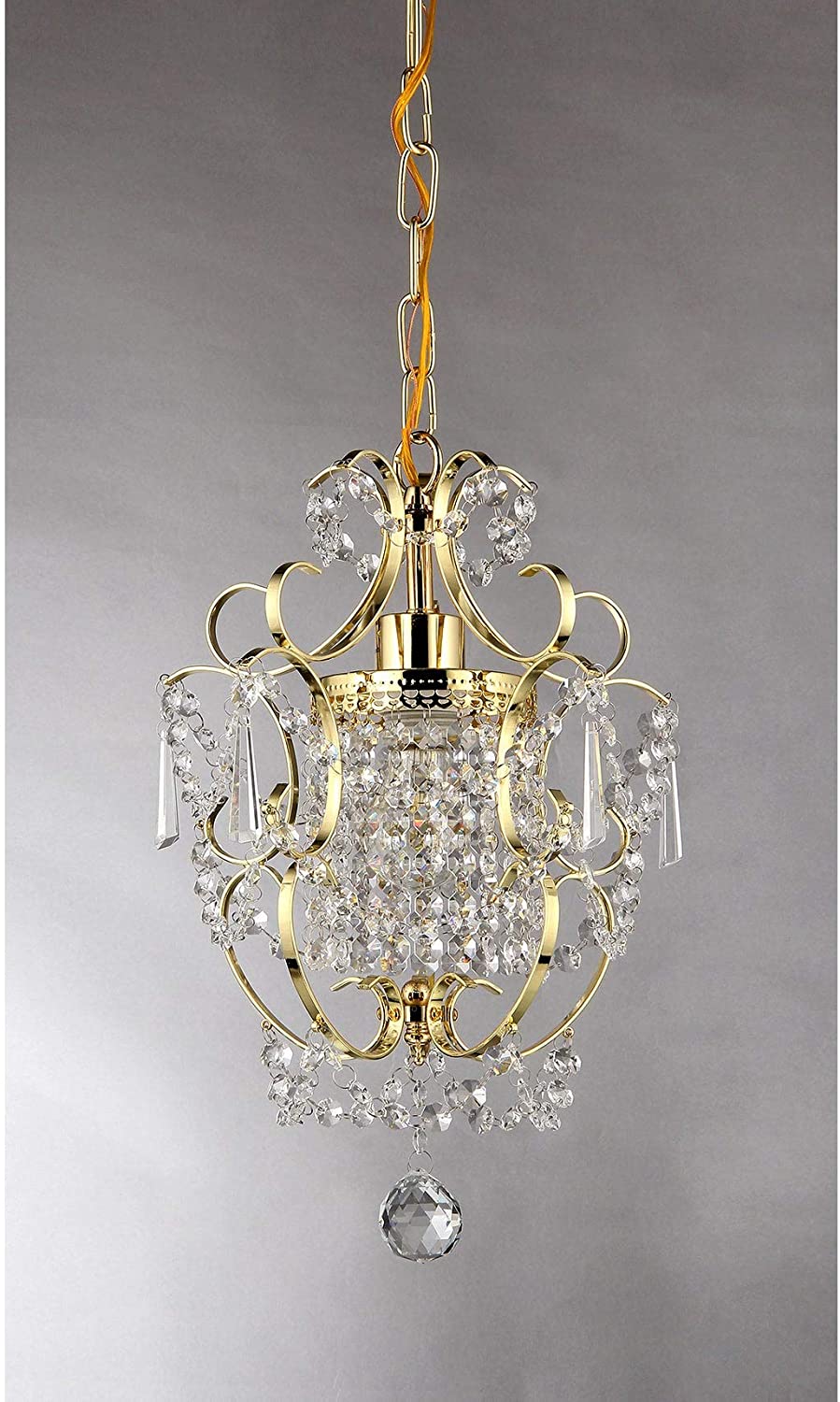 1 Light Gold 11 inch Crystal Chandelier Yellow Modern Contemporary Metal - Diamond Home USA