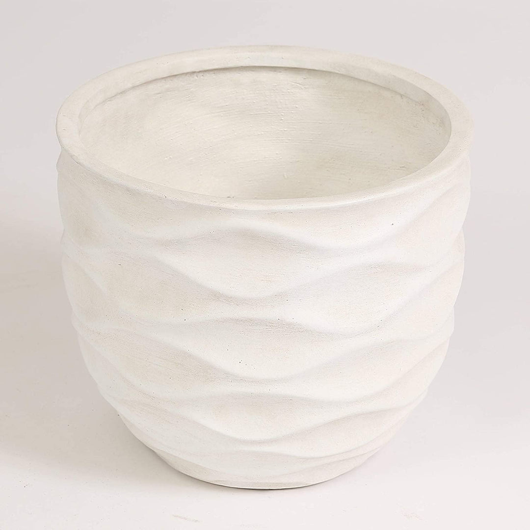 White Wavy Design Planter Modern Contemporary Round