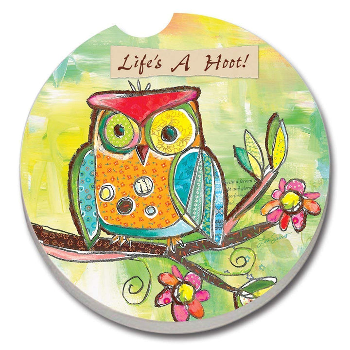 Owl Car Coaster Set Round Absorbent Travel Stoneware