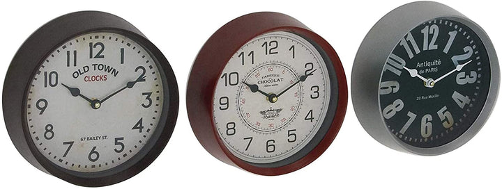 Traditional Analog Wall Clocks (Set 3) Color Round Iron Natural Finish Numerical Display - Diamond Home USA