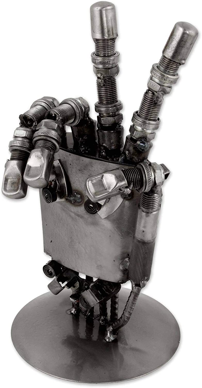 Auto Part Sculpture 'Rustic Robot Hand' (Mexico) Silver Metal Handmade - Diamond Home USA