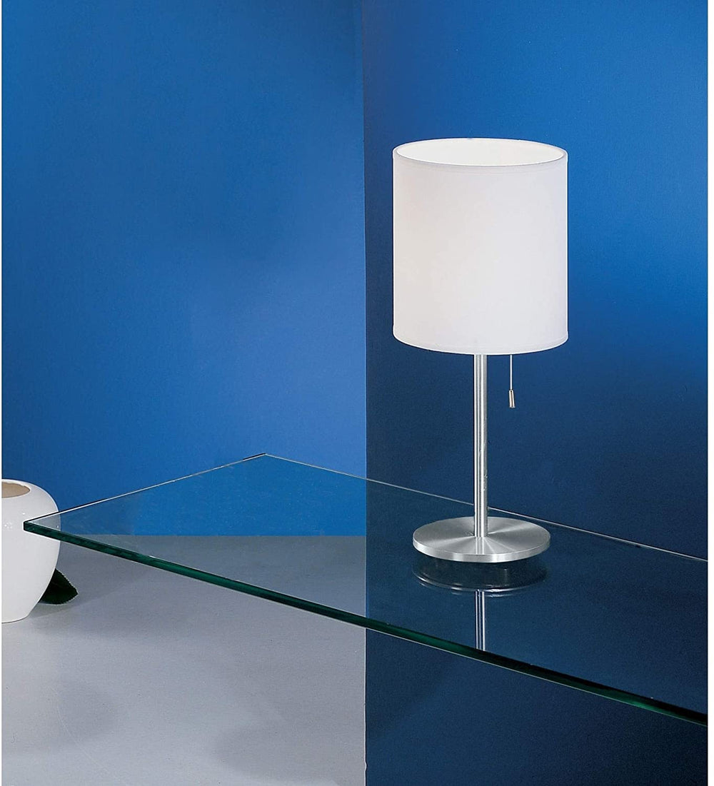 1 Light Aluminum Finish Table Lamp White Shade Modern Contemporary