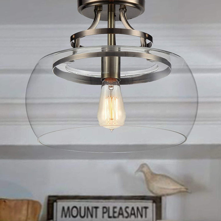 1 Light Bronze 13 inch Glass Flush Mount Bulb lear Modern