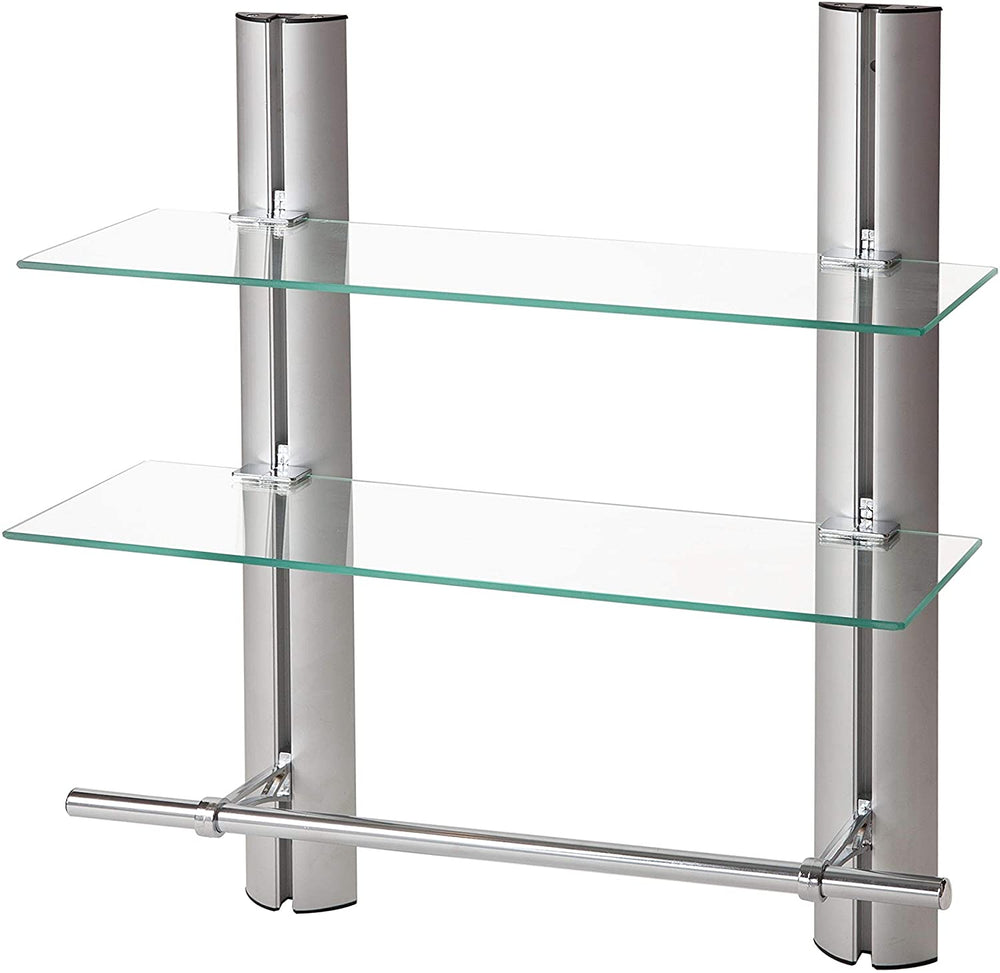 2 Tier Adjustable Glass Shelf Frame Towel Bar Silver Brushed Includes Hardware - Diamond Home USA