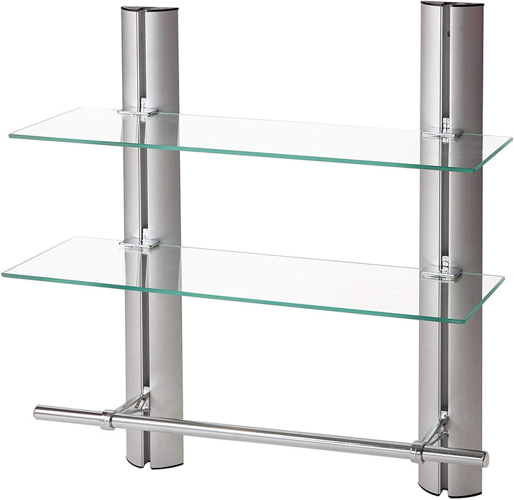 2 Tier Adjustable Glass Shelf Frame Towel Bar Silver Brushed Includes Hardware - Diamond Home USA