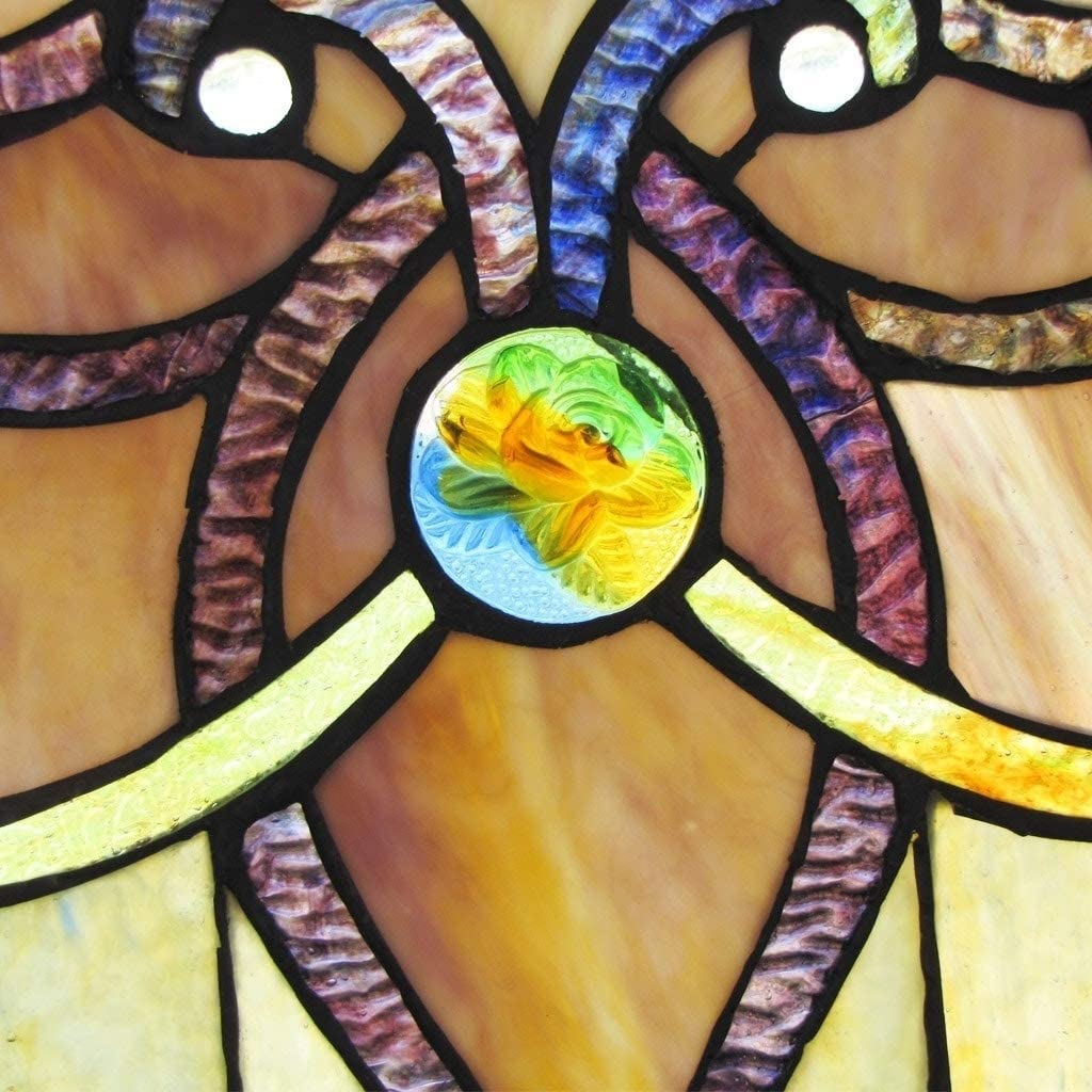 Amber Stained Glass 26 inch Window Panel M Green Metal