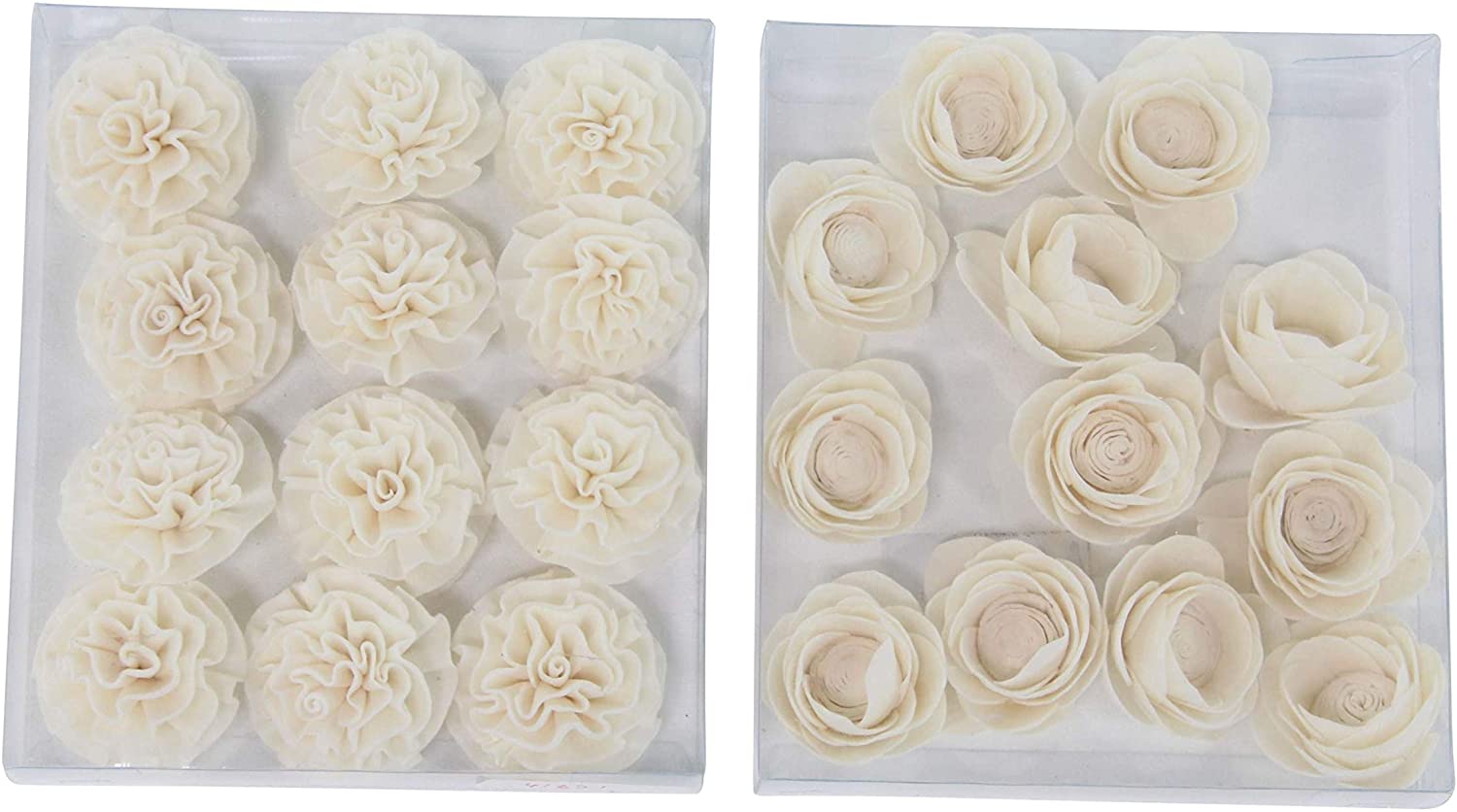 Set 2 Boxed Natural White Peony Flowers Bohemian Eclectic Fiber Finish