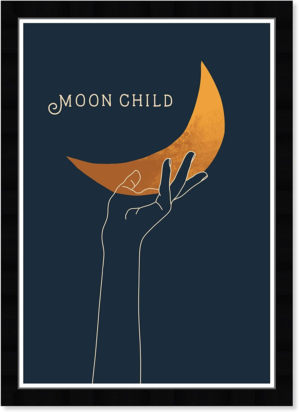 Moon Child' Astronomy Space Wall Art Framed Moons Gold Blue Bohemian Eclectic Modern Contemporary Rectangle - Diamond Home USA