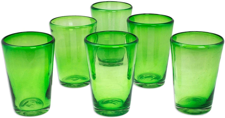 Handmade Glass Emerald Angles Drinking Glasses Set 6