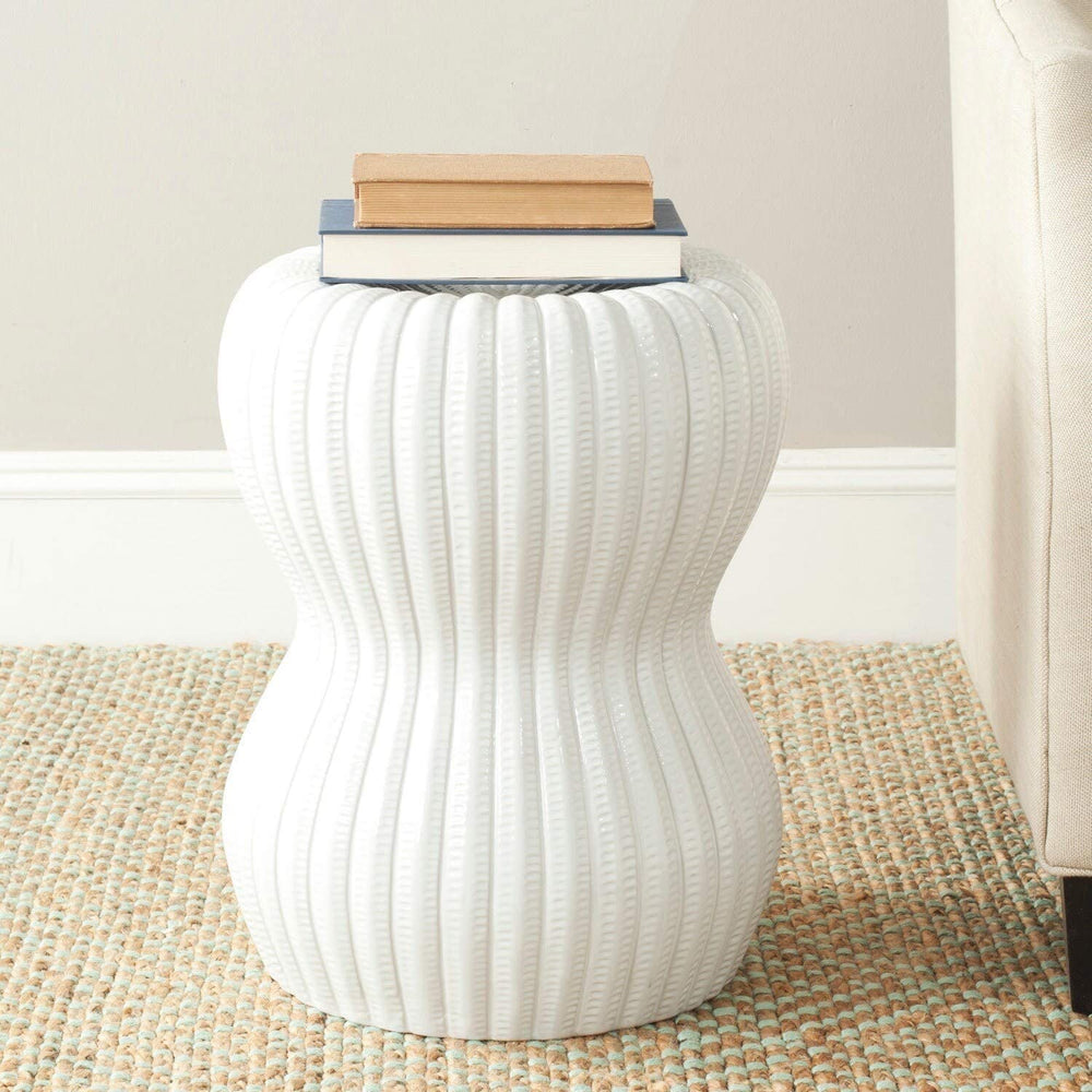 Paradise Oval White Ceramic Garden Stool 15 8" X 19 8" Handmade