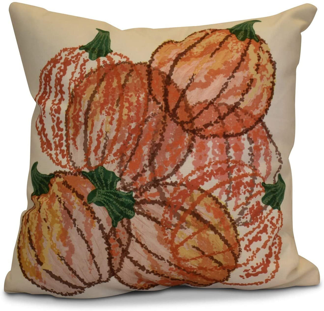 18 X 18 inch Pumpkin Pile Geometric Outdoor Pillow Orange