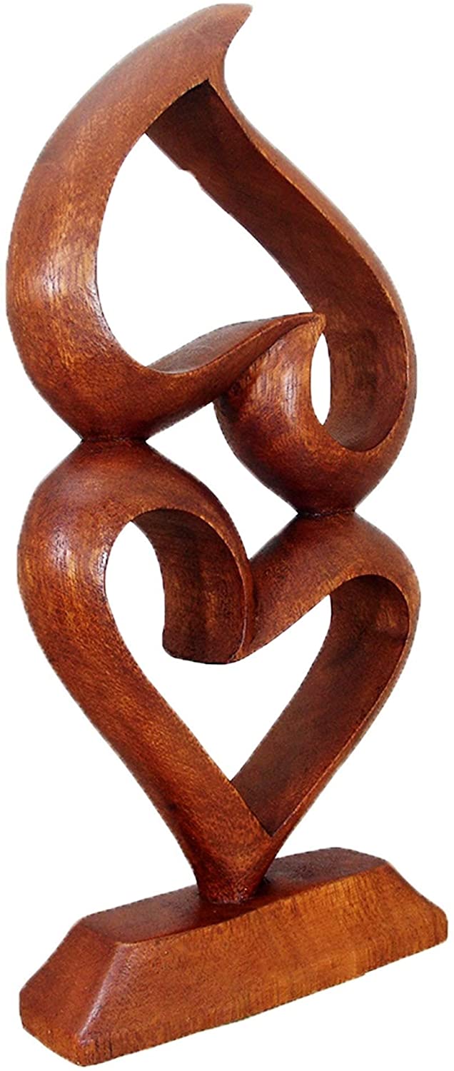 MISC Our Love Handcarved Wood Hearts Figurine Brown Handmade