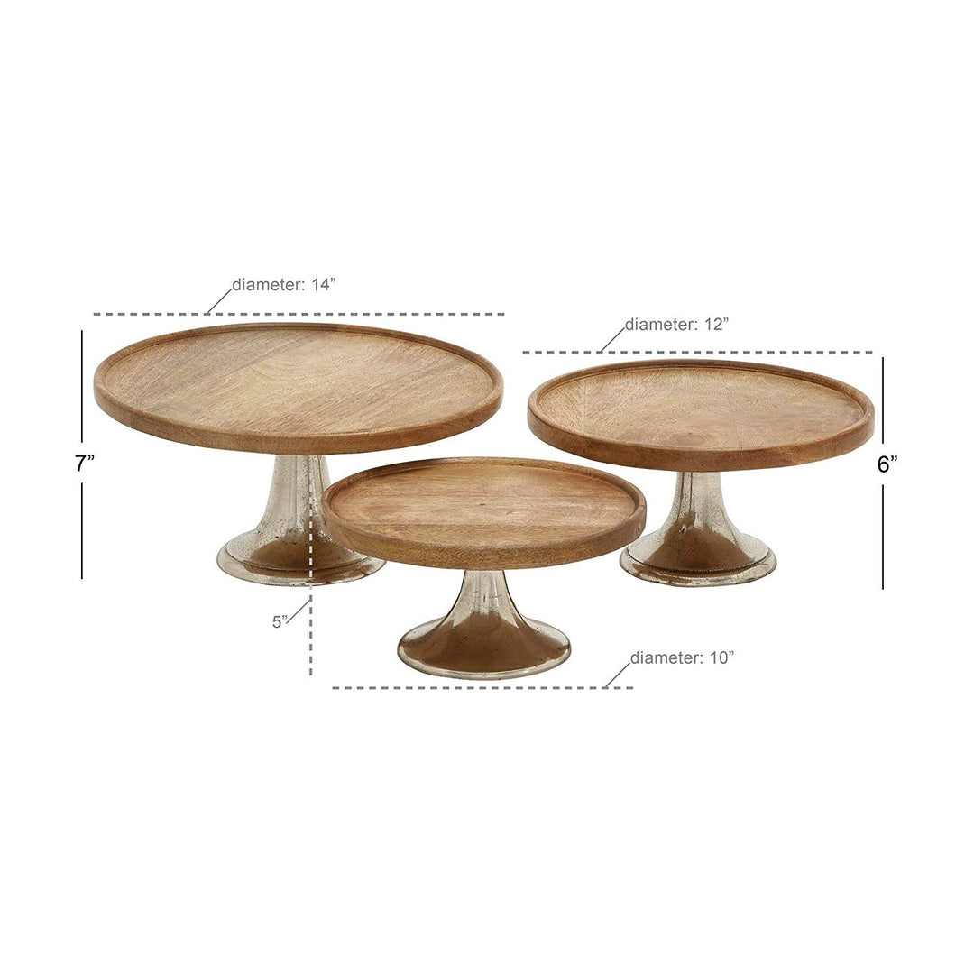 Set 3 Metal Wooden Cake Pedestal Stand Set Cupcakes Holders Round Dessert Serving Trays Display Decorating Party Treats Candy Industrial Farmhouse