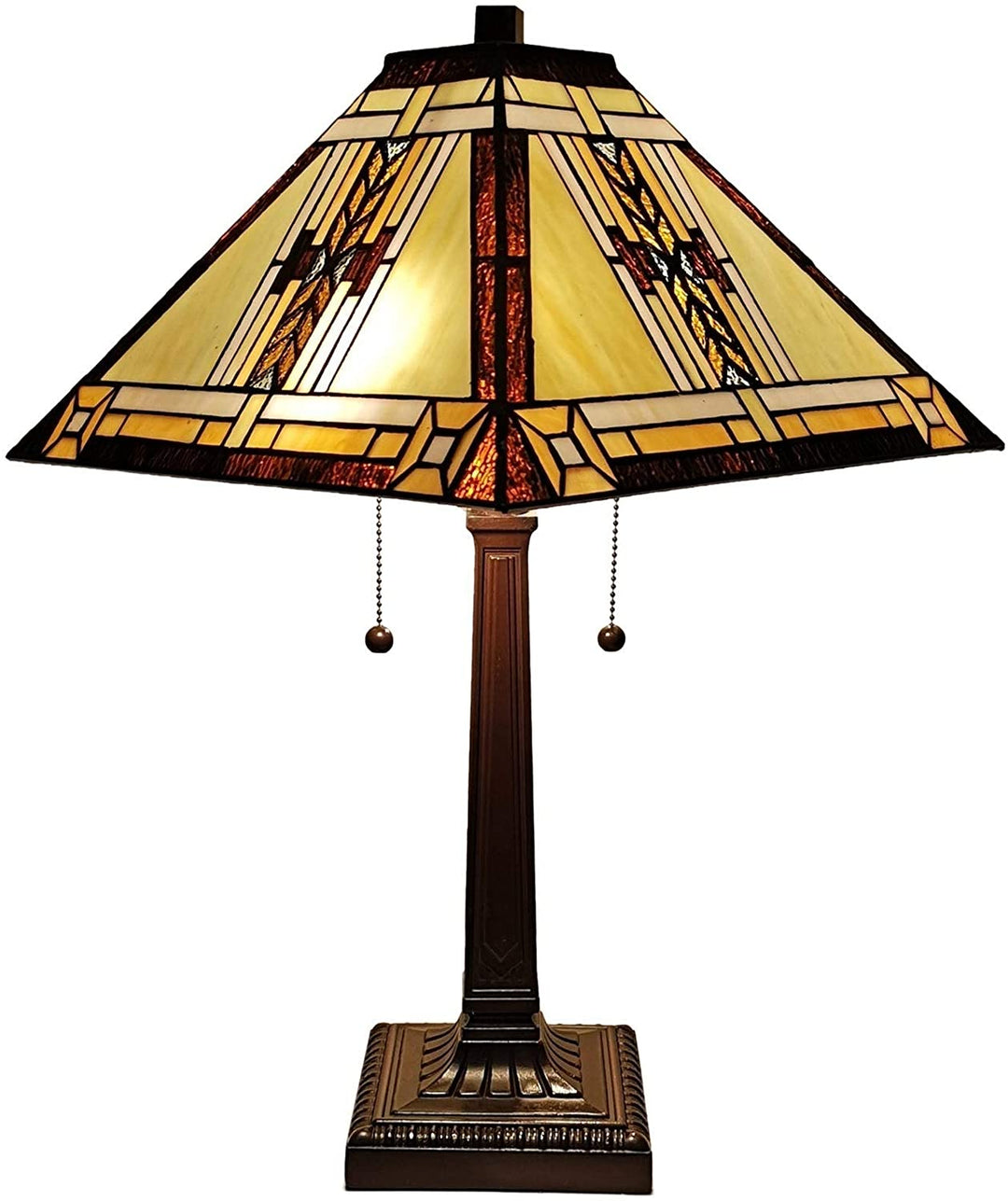 Tiffany Table Lamp Mission 23" Tall Stained Glass White Tan Bedside Bedroom Handmade Gift Am099tl14b Color Brown