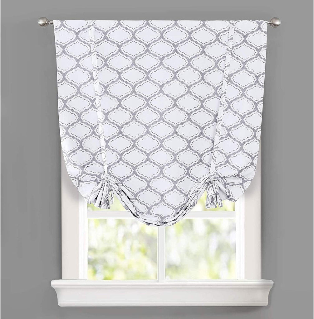 UKN Geo Trellis Tie Up Adjustable Balloon Curtain Small Window 45'' Width X 63'' Length Grey Modern Contemporary Polyester Thermal