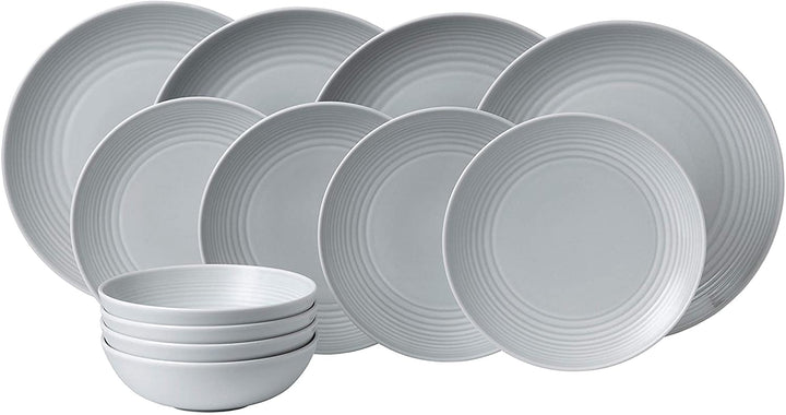 Maze Light Grey 12 Piece Set Solid Casual Round Stoneware 12