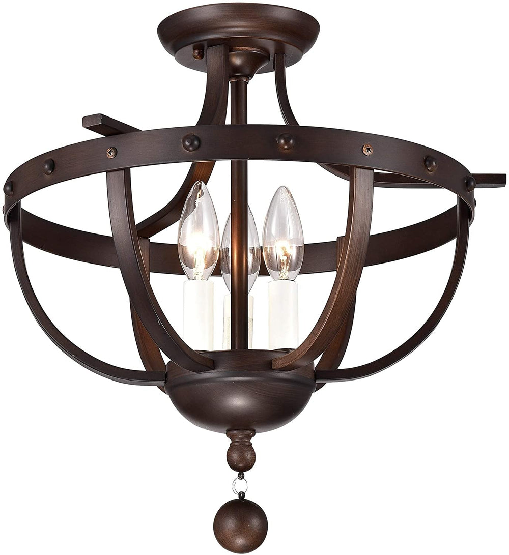 Brushed Dark Bronze 3 Light Semi Flush Ceiling Lamp Brown Industrial Traditional Metal