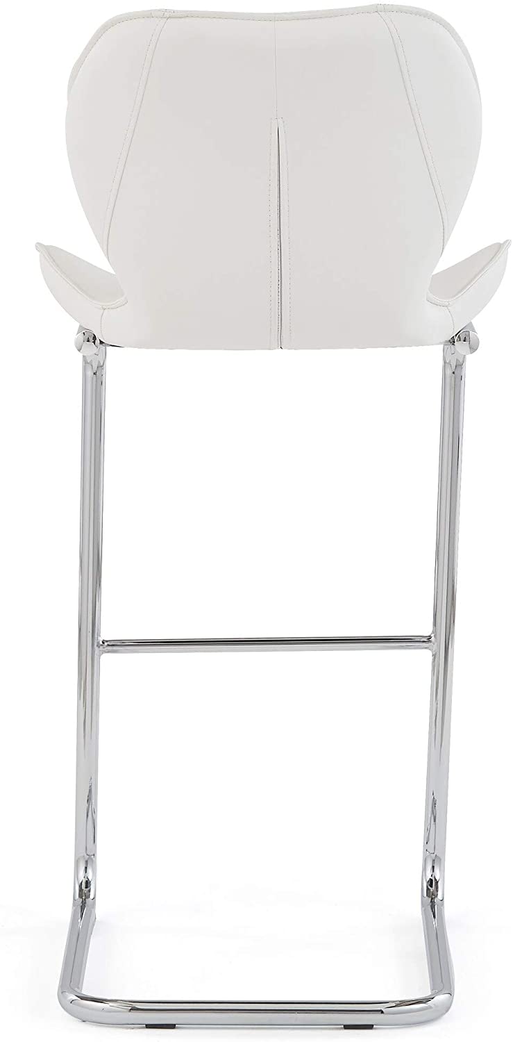 Global White Pu Curved Bar Stool Modern Contemporary Faux Leather Footrest