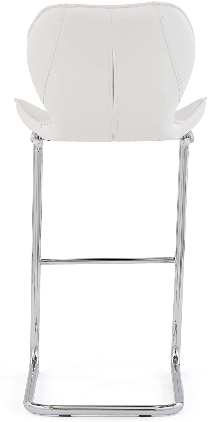 Global White Pu Curved Bar Stool Modern Contemporary Faux Leather Footrest