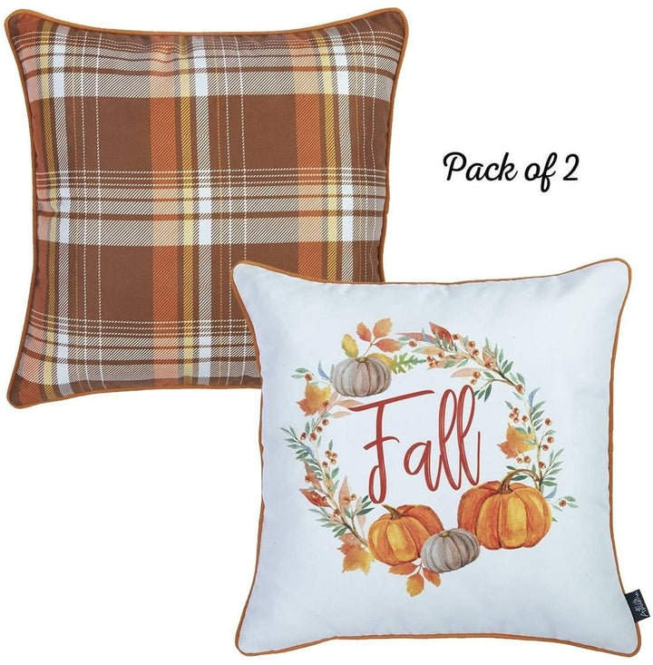 Fall Season Thanksgiving Throw Pillow Cover 18"x18" (2 Pcs Set) Floral Polyester Two Pillows Removable