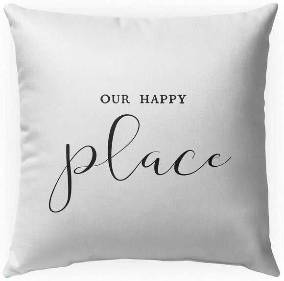 MISC Our Happy Place Indoor|Outdoor Pillow by 18x18 Black Geometric Farmhouse Polyester Removable Cover