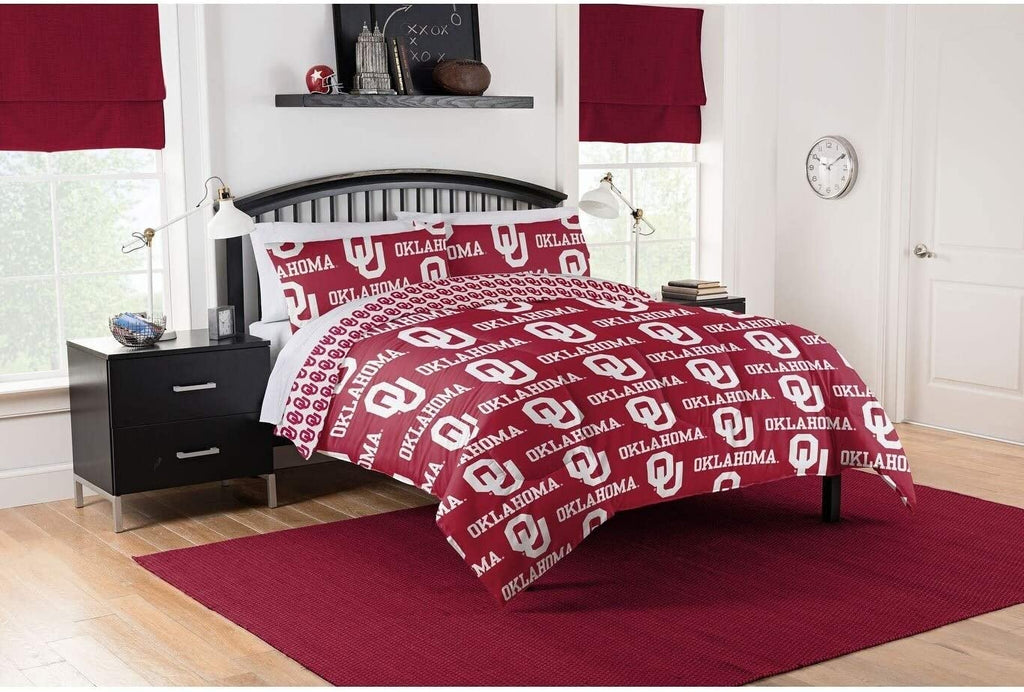 MISC 5 Piece Oklahoma Sooners Comforter Full Set College Football Themed Comforter Sheets Set Sports Pattern Team Spirit Logo Fan Merchandise