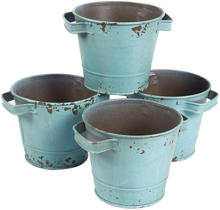 4 Set Galvanized Planter Garden Buckets Handles Planting