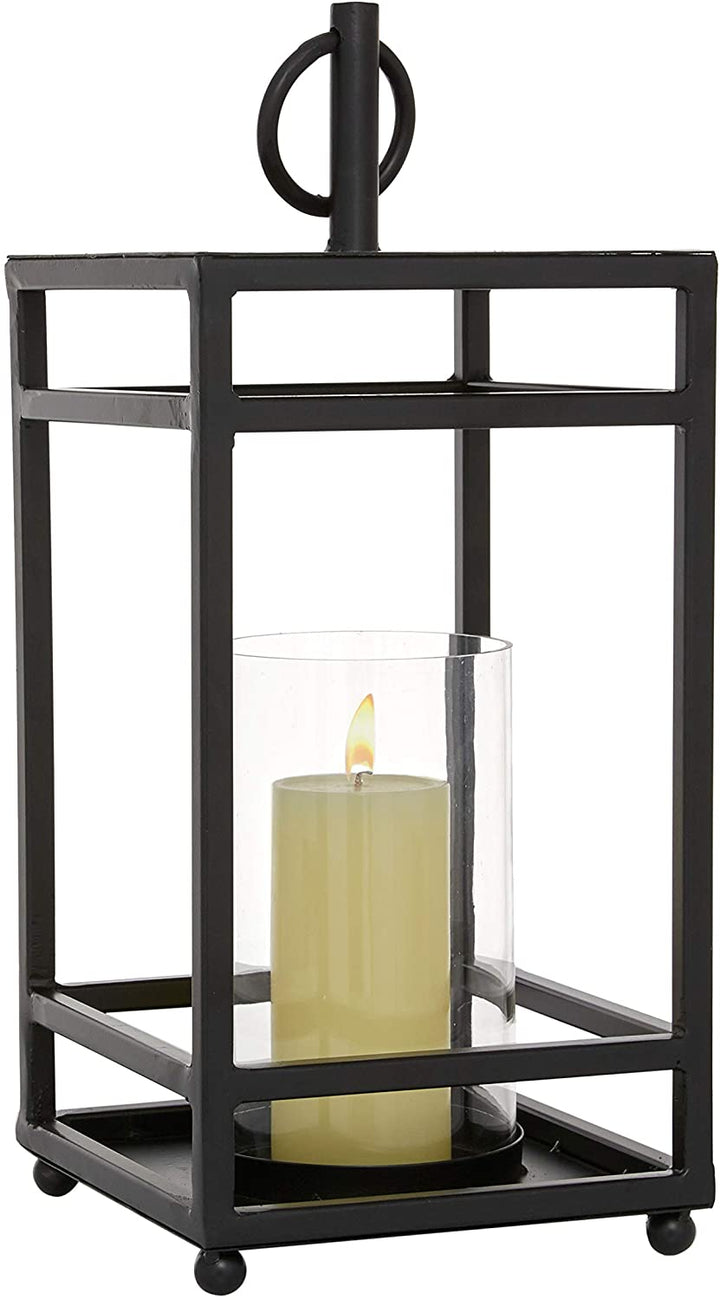 Tall Rectangular Black Metal Lantern Round Glass Center 8